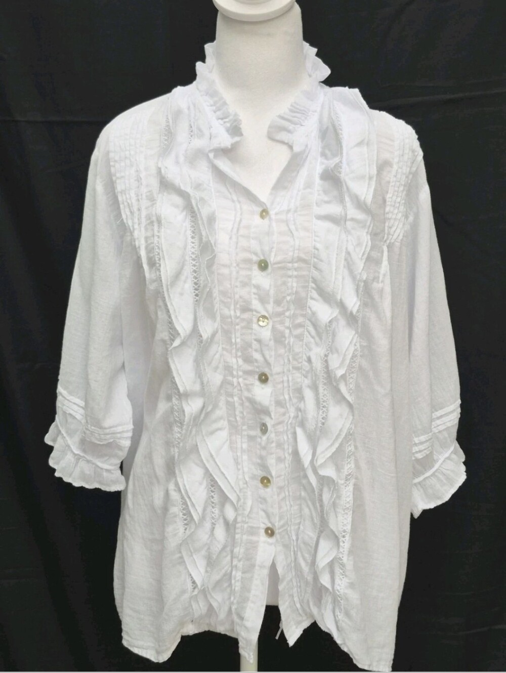 JP & MATTIE Sundance 100% COTTON Ruffle Lace BOHO Blouse Mother of Pearl Size L